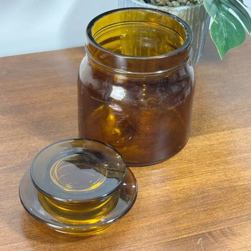Vintage-Style Amber Glass Apothecary Container Jar with Lid Hearth and Home